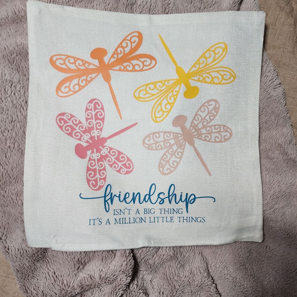 Colorful Friendship Quote Dragonfly Pillow Cover